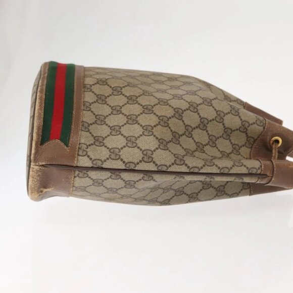 GUCCI GG Supreme Web Sherry Line Bag PVC Beige Gold - Picture 6 of 15